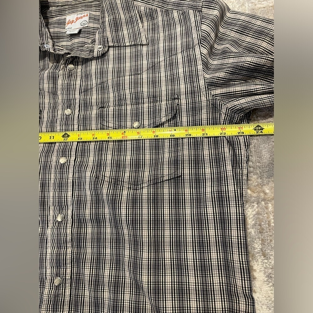 Gap Jeans 1969 Pearl Snap Shirt Large Gray Black Beige Plaid Long Sleeve Y2K - Picture 7 of 9